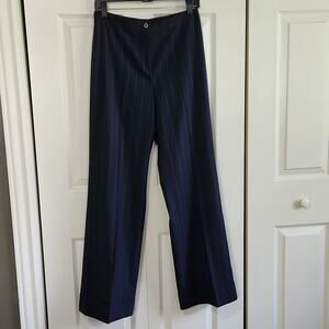 Vintage Allen B Schwartz Blue & White Striped Wide Leg Cuffed Hem Trousers‎ 30